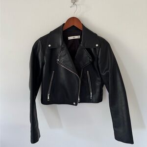 Mango Cropped Black Faux Leather Jacket — Size XS